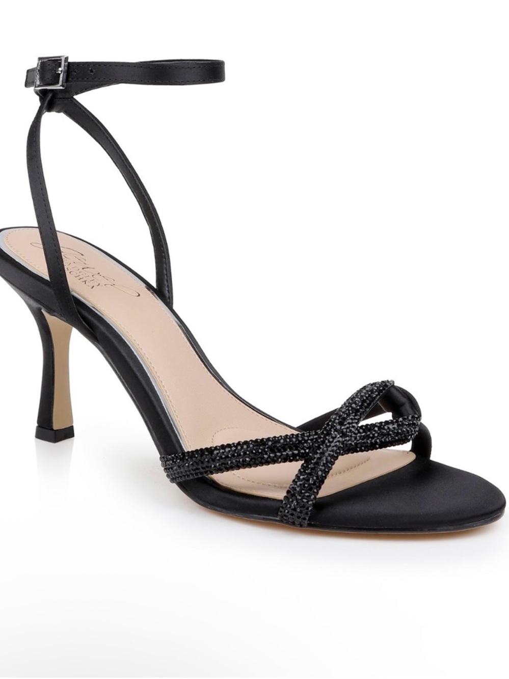 Jewel‎ Badgley Mischka Black Strappy Evening Heels with Sparkle Detail
